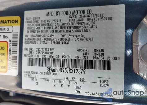 2018 Ford Fusion Titanium from USA, damaged, VIN 3FA6P0D95JR212379